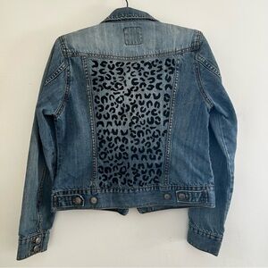 Old Navy Hand Printed Leopard Statement Denim Jean Cotton Jacket Medium